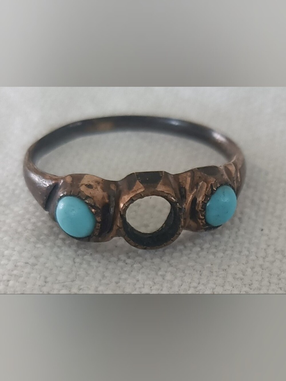 Turquoise Accent Copper Ring - Blue Stone Detail